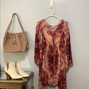 Ophelia Rose | Elegant Paisley Print Boho Dress - Red and Pink | Size L
